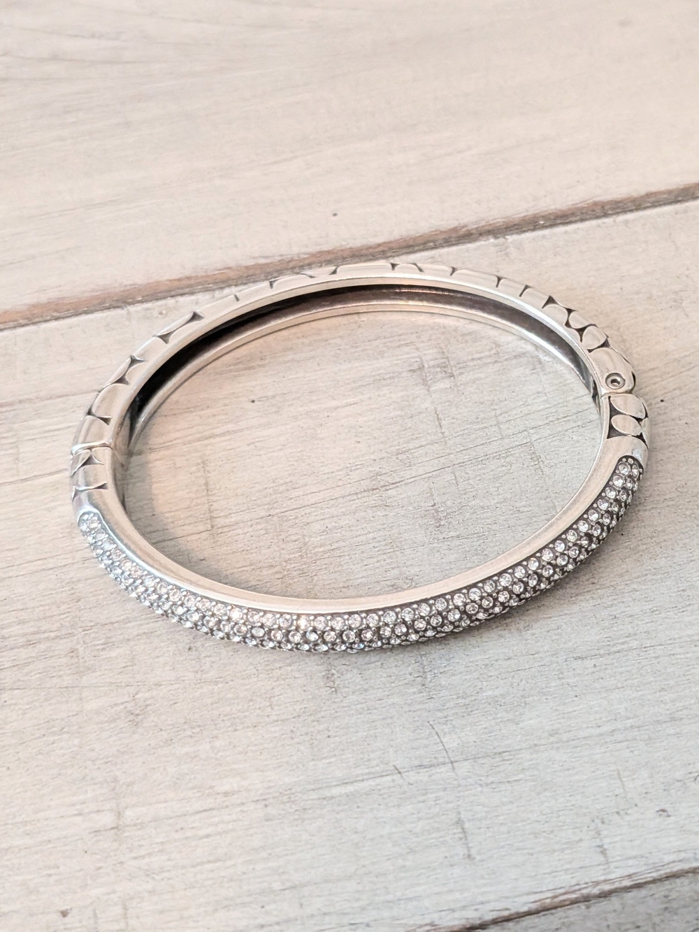 retired Brighton "Pebble Ice" Pave Swarovski Crystal Hinged Bangle